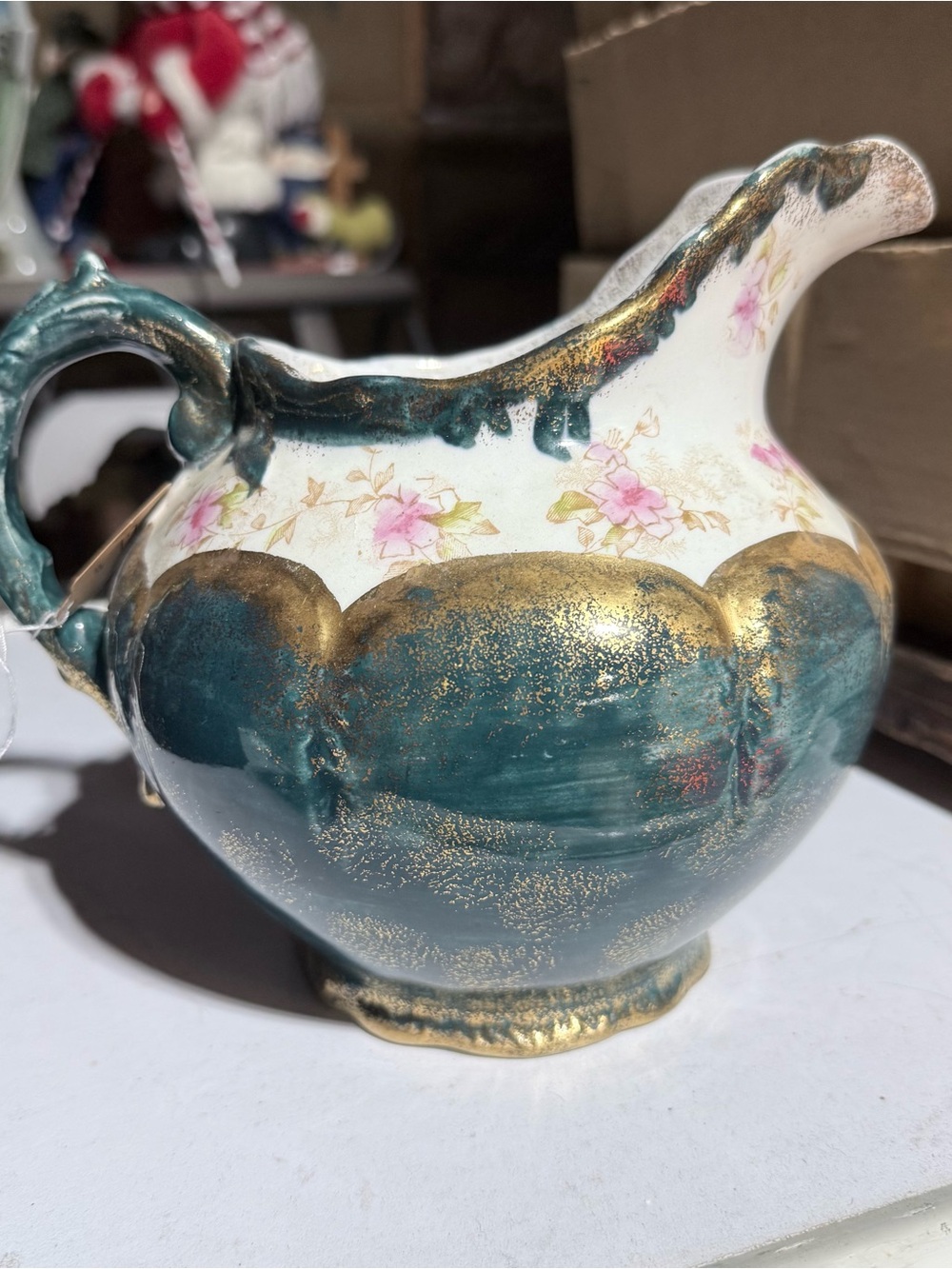 Vintage Warwick China Fine Porcelain Water Pitcher Navy Blue Gold Accents